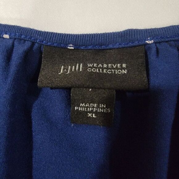 J Jill Wearever Top Womens XL Blue Polka Dot 3/4 Elastic Sleeve Rayon Nautical - Picture 2 of 15
